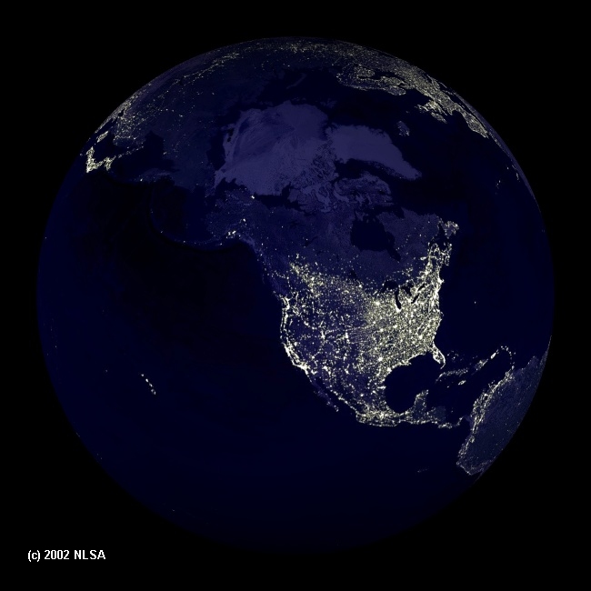  and night) shows the entire Earth as seen from space.
